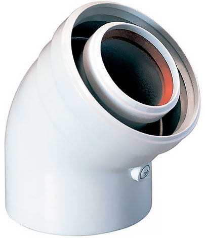 Коаксиальный угол для котла 45°, 60 × 100 мм Standart