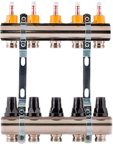 Коллектор термо с расходомером системы теплый пол 1, латунный SD FORTE