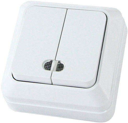 Выключатель 2-клавишный наружный белый с подсветкой SQ1801-0007
