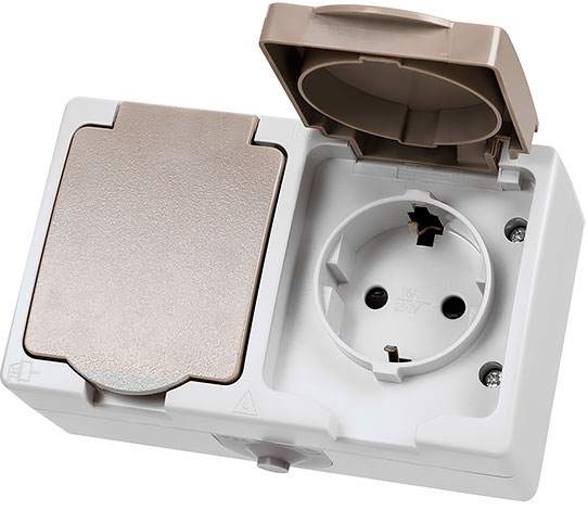 Розетка 2 гнезда, открытый монтаж, с заземлением TDM