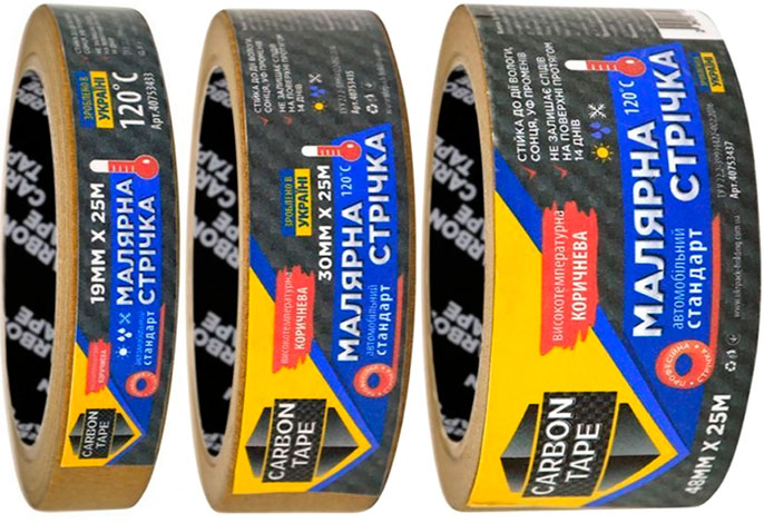 Лента малярная 120°С, 25 мм × 25 м коричневая CARBON TAPE