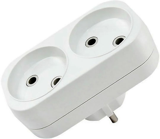 Вилка тройник прямой без заземления 2 гнезда TDM