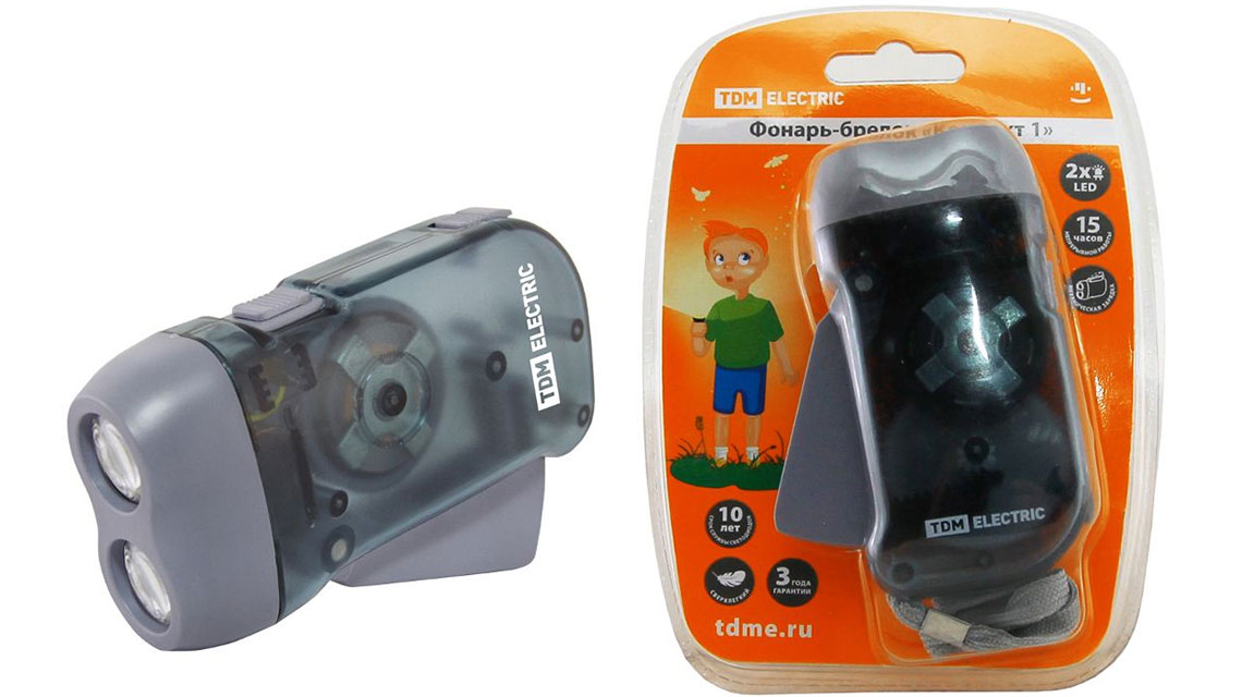 Фонарь-брелок Компакт 1, аккумуляторный, 2 светодиода 6 лм/Вт TDM