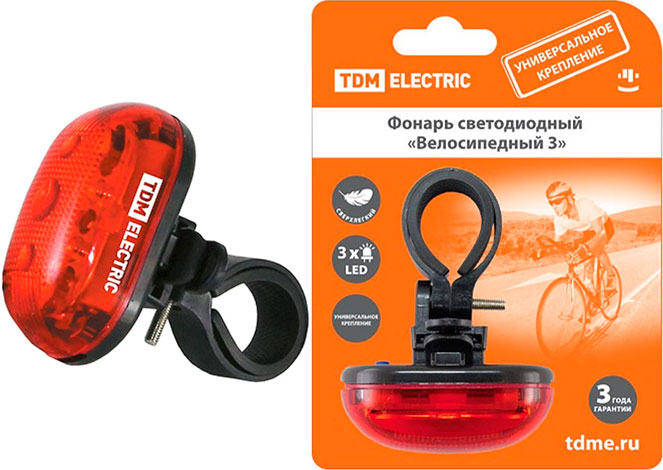 Фонарь Велосипедный 3 светодиодный 3 режима работы, 3 LED, 20 лм/Вт 3*AAA TDM