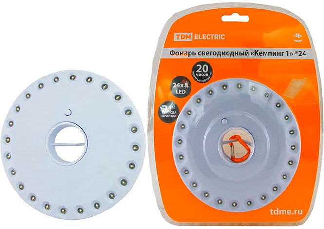 Фонарь светодиодный Кемпинг 1*24, подвес/магниты, 24 светодиода 72 лм/Вт, бат. 4*АА TDM