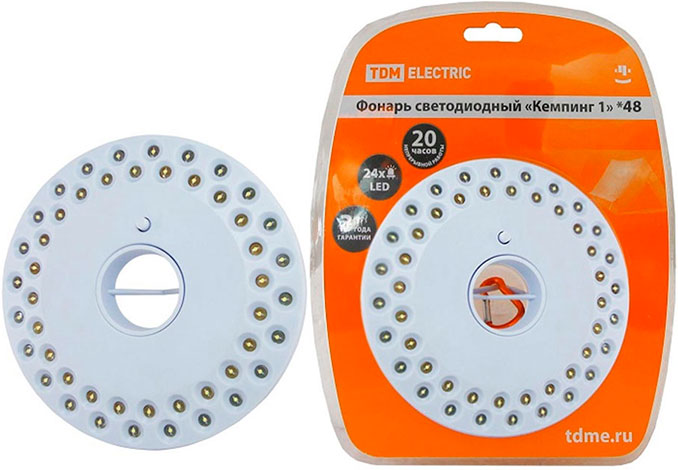 Фонарь светодиодный Кемпинг 1*48, подвес/магниты, 48 светодиодов 144 лм/Вт, бат 4*АА TDM