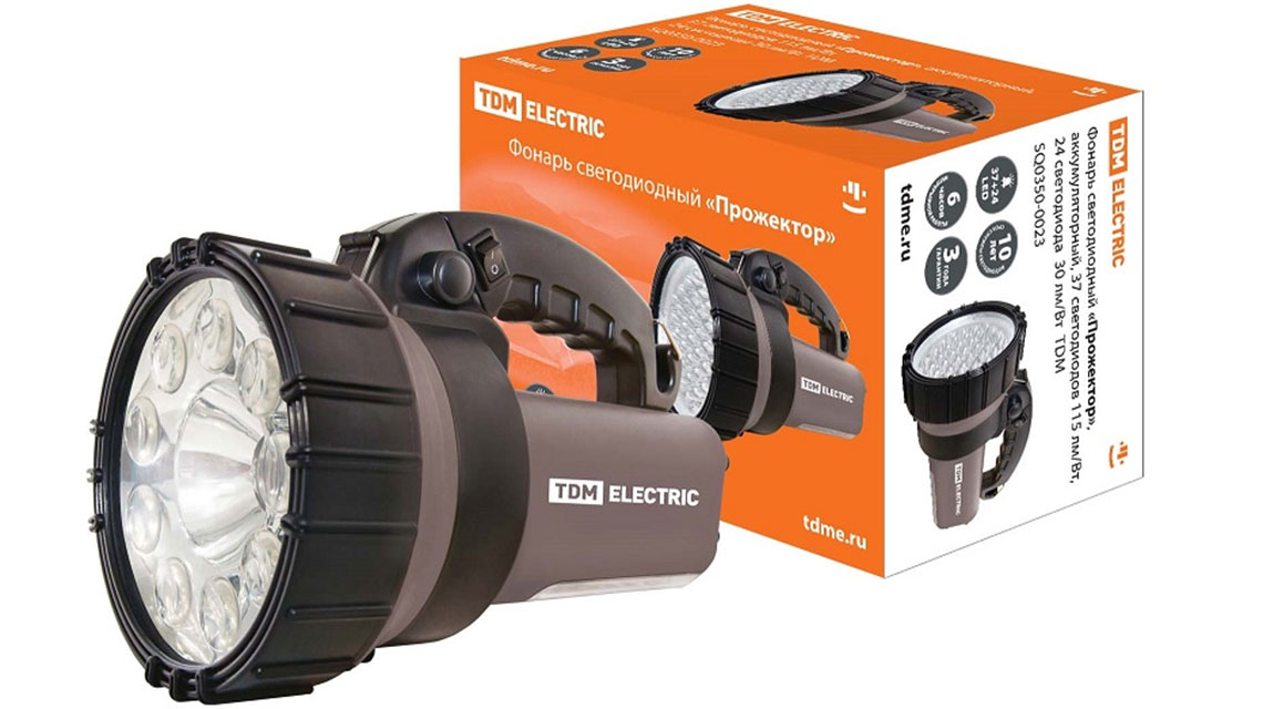 Фонарь Прожектор, аккумуляторный, 4 режима работы TDM