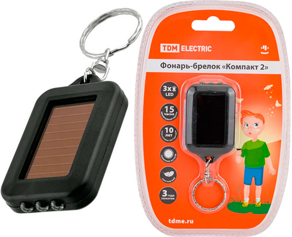Фонарь-брелок Компакт 2, аккумуляторный, 3 светодиода 7 лм/Вт TDM
