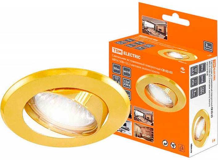 Светильник встраиваемый поворотный СВ 02-03 MR16 50 Вт G5.3 матовое золото/золото TDM