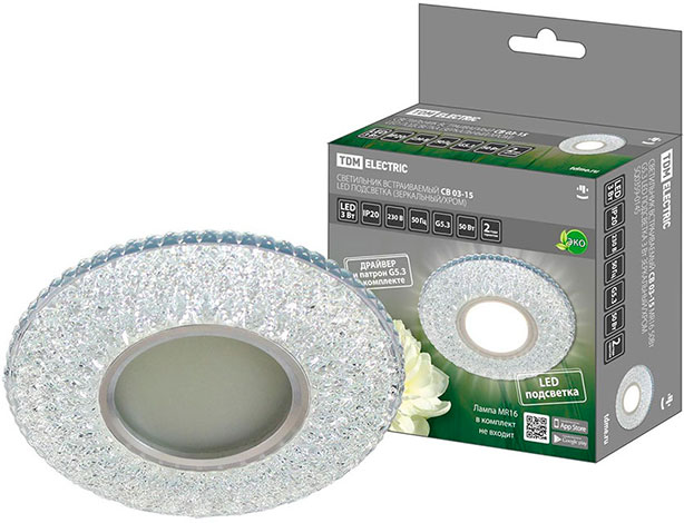 Светильник встраиваемый СВ 03-15 MR16 50Вт G5.3 LED подсветка 3 Вт зеркальный/хром TDM