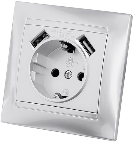 Розетка 2П+З 16А 250В + 2 USB порта 2,1А 5В, Лама TDM