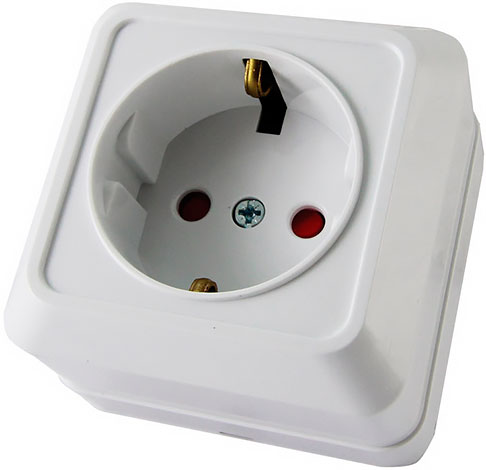 Розетка 2П+З открытой установки с защитными шторками IP20 16А, белый Ладога TDM