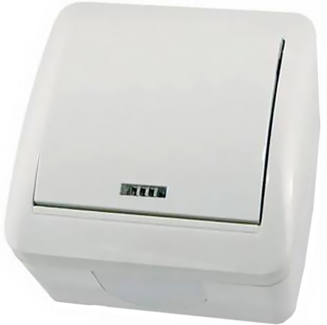 Выключатель 1-кл. открытой установки с подсветкой IP44 10А белый Селигер TDM