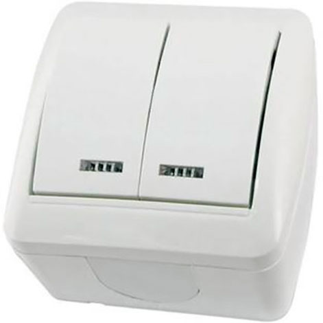 Выключатель 2-кл. открытой установки с подсветкой IP44 10А белый Селигер TDM
