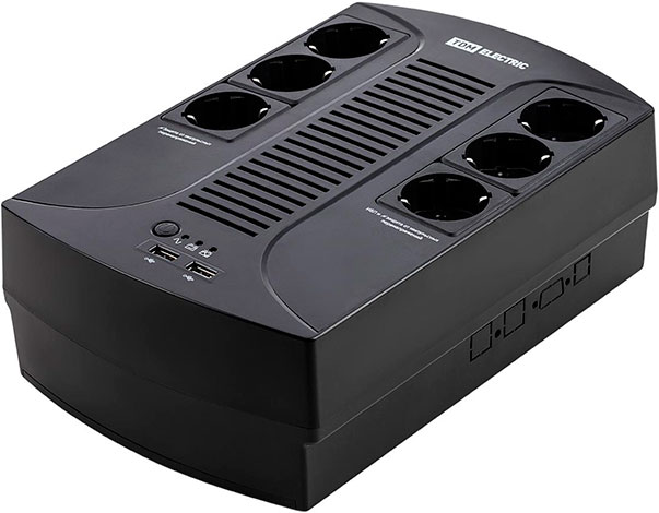 Источник бесперебойного питания ИБП 650 ВА 6 розеток +2USB TDM