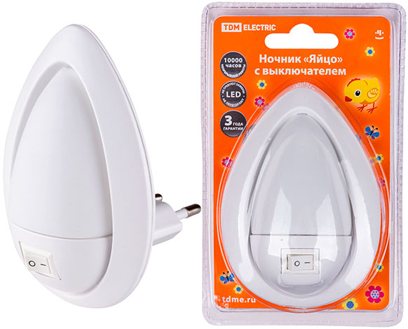 Ночник Яйцо с выключателем, белый, 0.5 Вт, 220 В TDM