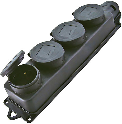 Розетка четырехместная с заглушками каучук 2Р+РЕ 16А 250В IP44 TDM