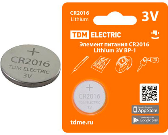 Элемент питания 3 В, 75 мАч, CR2016, Lithium BP-1 TDM
