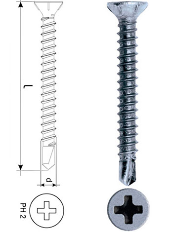 Саморез для оконного профиля под потай с буром, оцинкованный, 3.9 мм, упаковка 50 шт