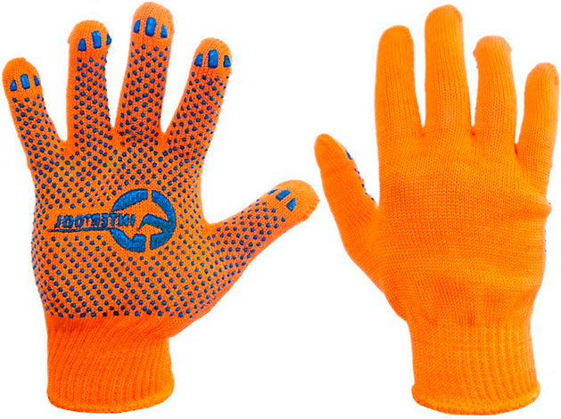 Перчатки трикотажные х/б с точечным покрытием PVC на ладони оранжевая SP-0131