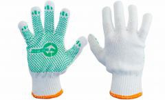 Перчатки  хлопчатобумажные трикотажные с резиновым вкраплением ПВХ зеленая SP-0133