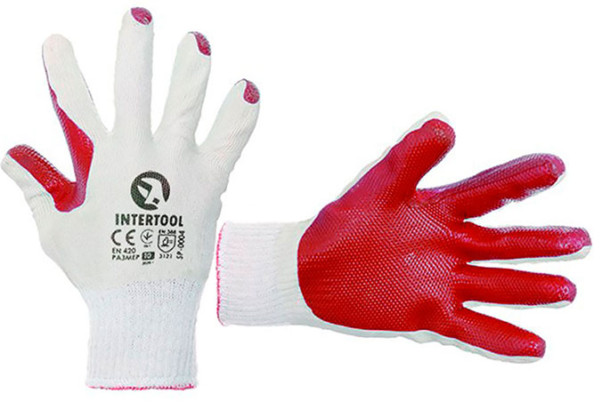 Перчатки рабочие стекольщика (каменщика) красные трикотажные с латексным покрытием SP-0004
