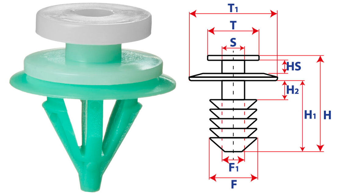Крепление обшивки-молдингов, две и более шляпок с круглой шляпкой 15005