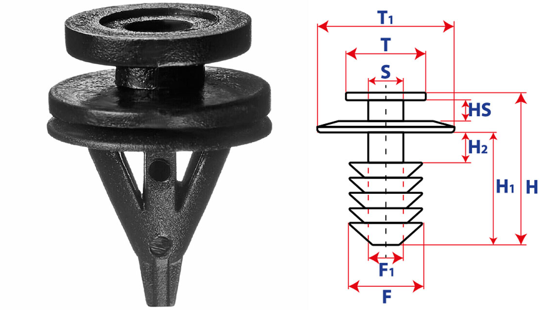 Крепление обшивки-молдингов, две и более шляпок с круглой шляпкой 15008