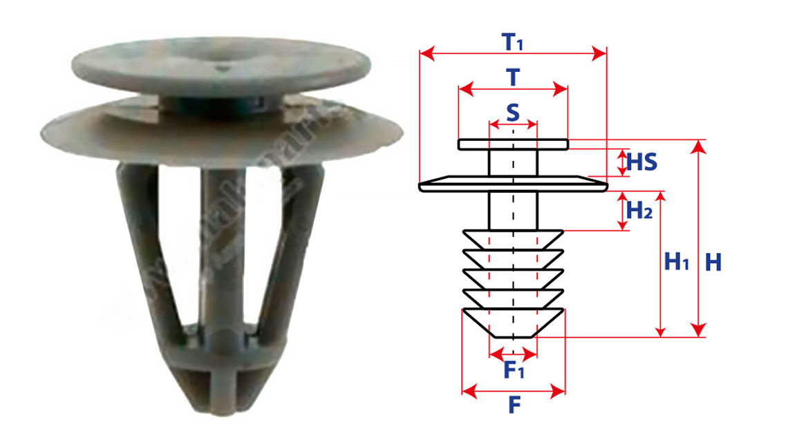 Крепление обшивки-молдингов, две и более шляпок с круглой шляпкой 15295