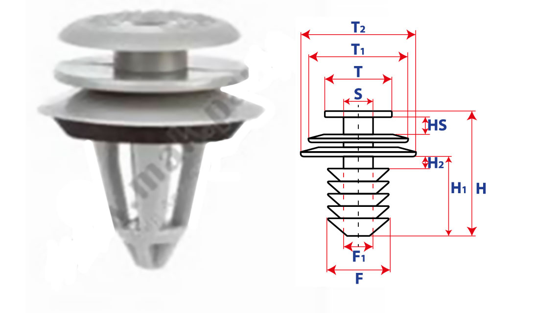 Крепление обшивки-молдингов, две и более шляпок с круглой шляпкой 15486