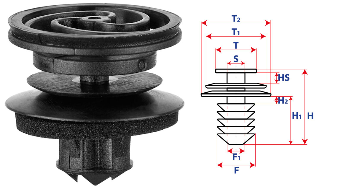 Крепление обшивки-молдингов, две и более шляпок с круглой шляпкой 15681