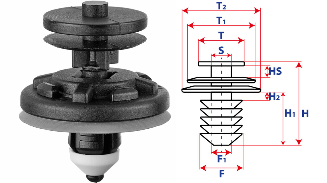 Крепление обшивки-молдингов, две и более шляпок с круглой шляпкой 15690