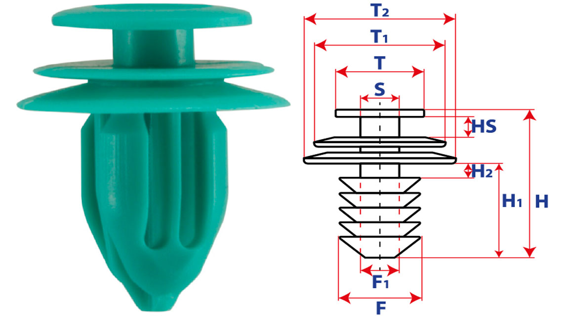 Крепление обшивки-молдингов, две и более шляпок с круглой шляпкой 15844