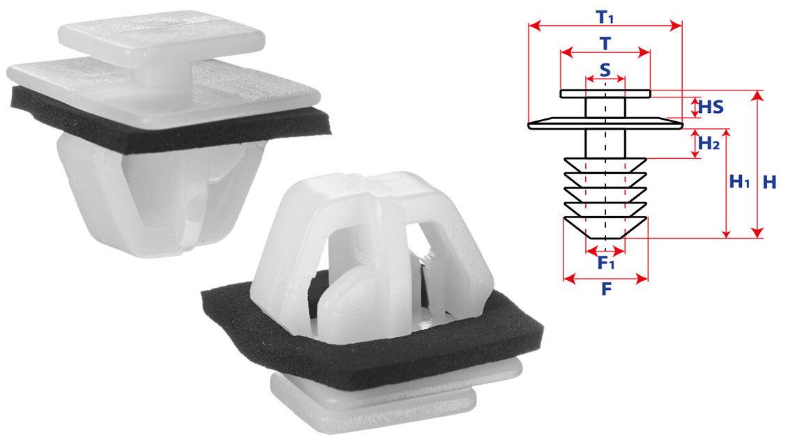 Крепление обшивки-молдингов, две и более шляпок с прямоугольной шляпкой 15204
