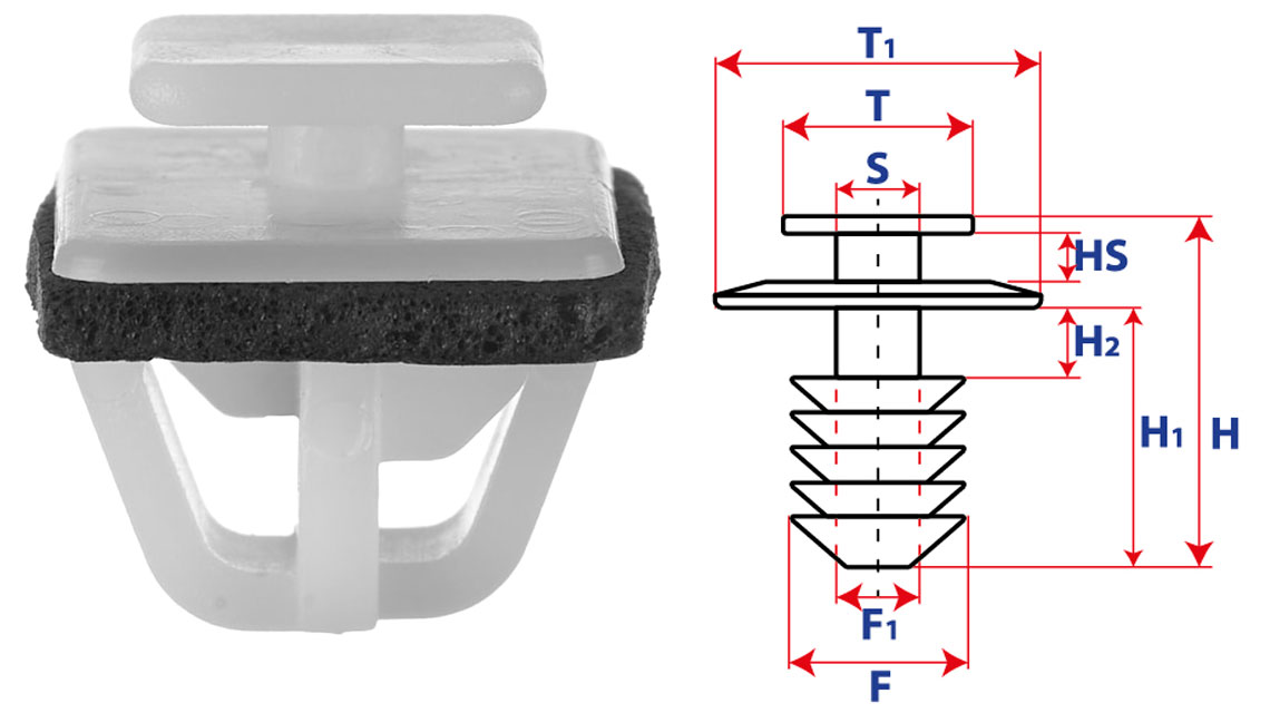Крепление обшивки-молдингов, две и более шляпок с прямоугольной шляпкой 15205