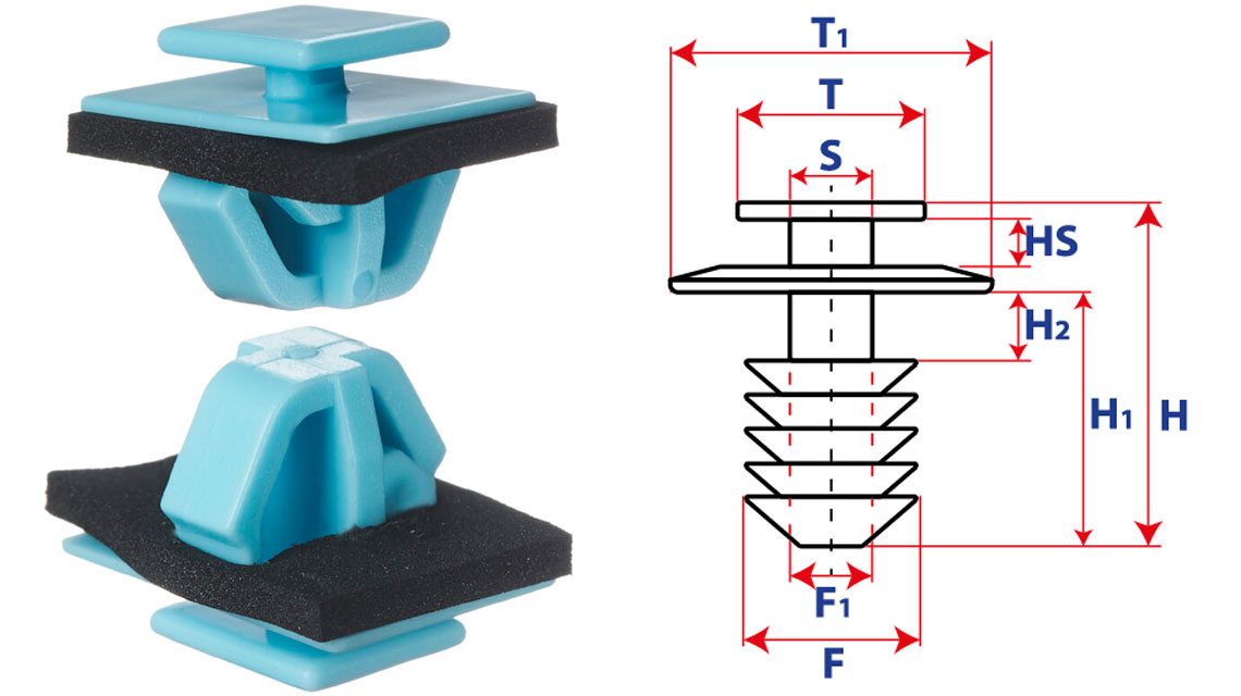 Крепление обшивки-молдингов, две и более шляпок с прямоугольной шляпкой 15215