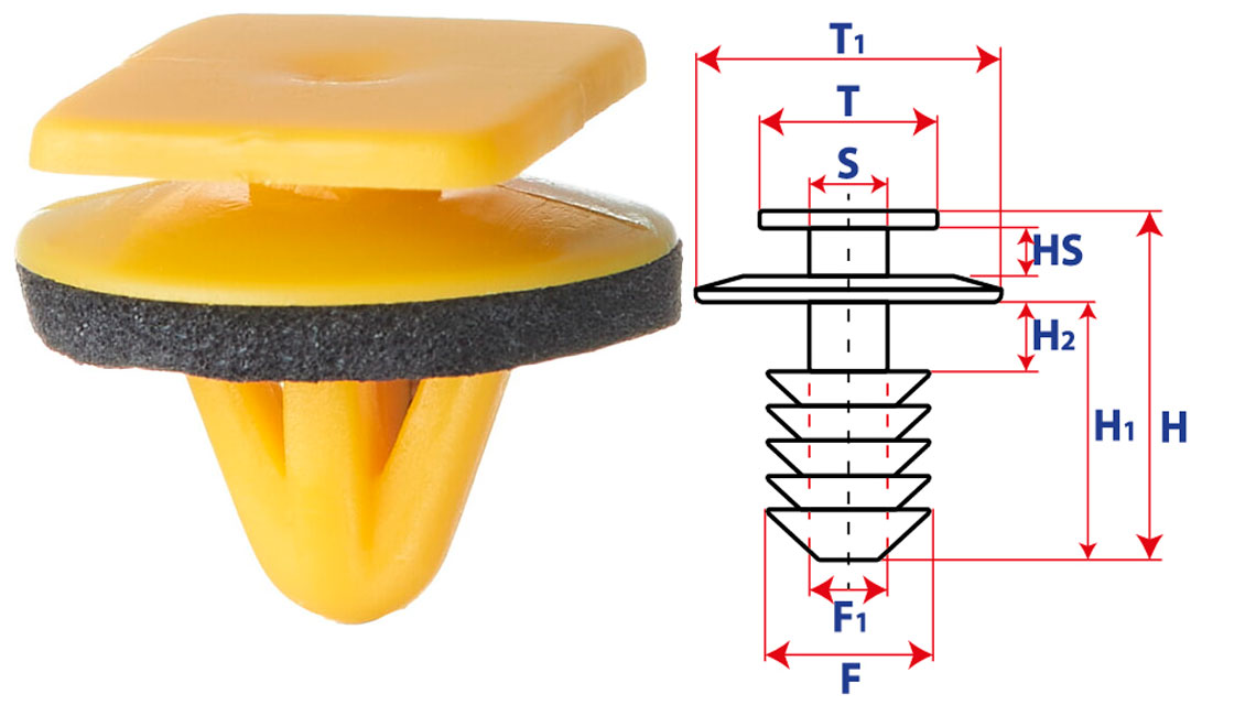 Крепление обшивки-молдингов, две и более шляпок с прямоугольной шляпкой 15226