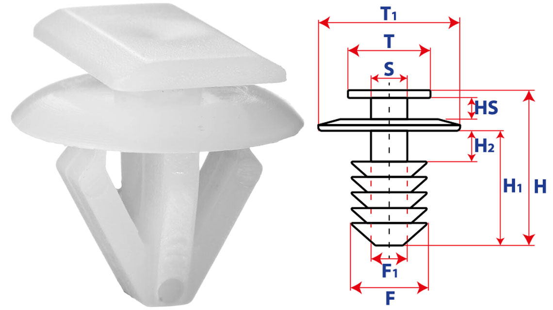 Крепление обшивки-молдингов, две и более шляпок с прямоугольной шляпкой 15228