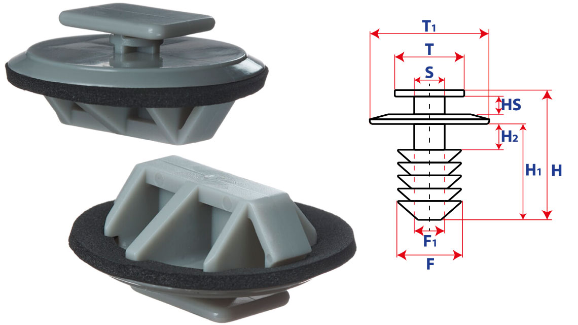 Крепление обшивки-молдингов, две и более шляпок с прямоугольной шляпкой 15250