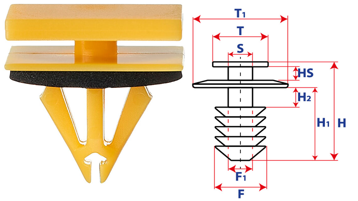 Крепление обшивки-молдингов, две и более шляпок с прямоугольной шляпкой 15263