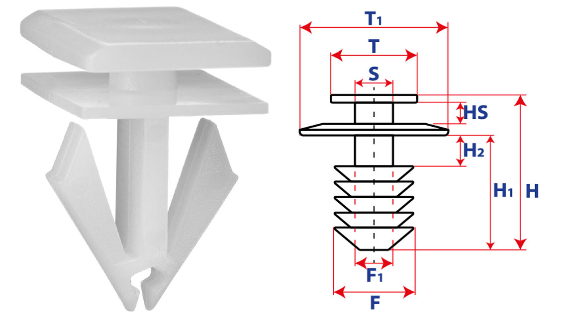 Крепление обшивки-молдингов, две и более шляпок с прямоугольной шляпкой 15268