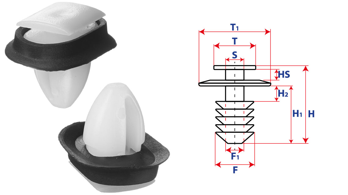 Крепление обшивки-молдингов, две и более шляпок с прямоугольной шляпкой 15563