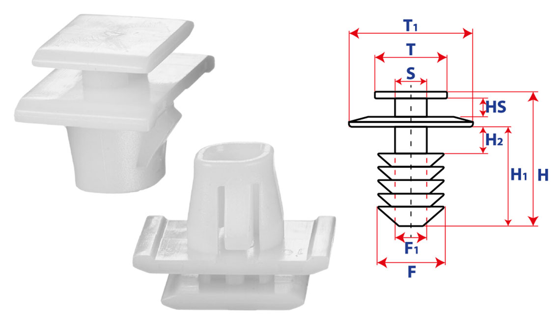 Крепление обшивки-молдингов, две и более шляпок с прямоугольной шляпкой 15764