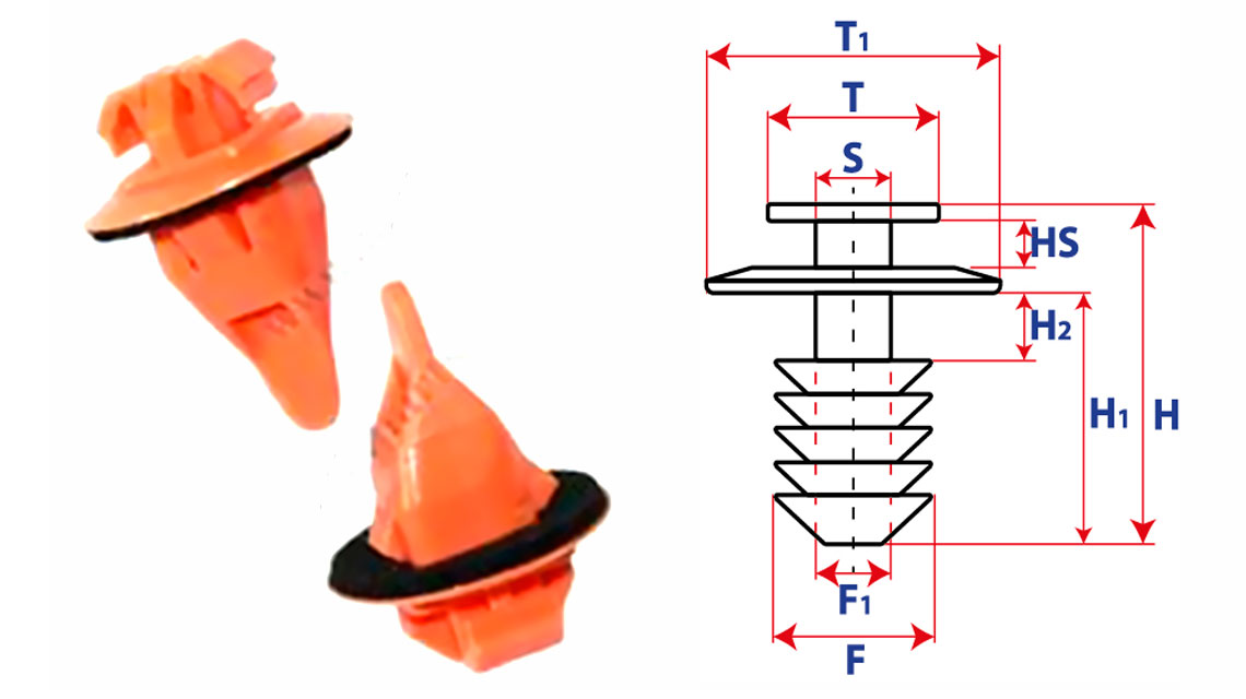 Крепление обшивки-молдингов, две и более шляпок с фигурной шляпкой 15802