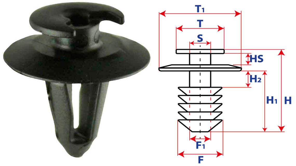 Крепление обшивки-молдингов, две и более шляпок, шляпка с вырезом 15419