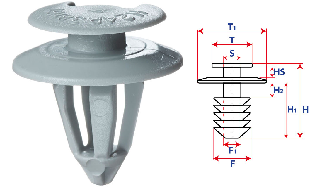 Крепление обшивки-молдингов, две и более шляпок, шляпка с вырезом 15428