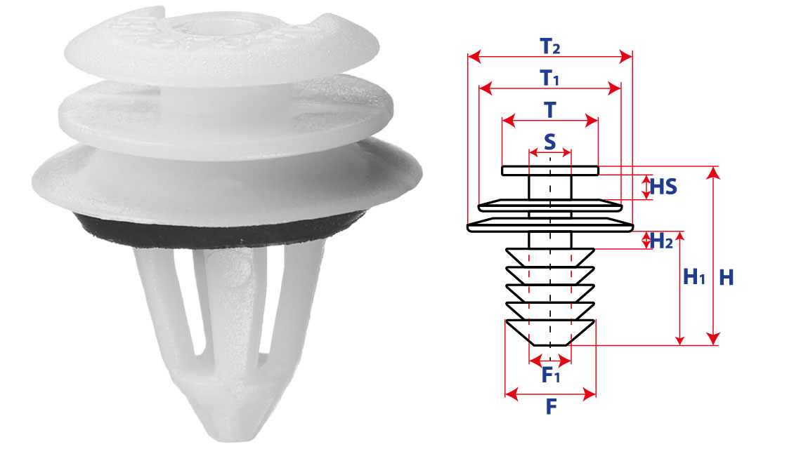 Крепление обшивки-молдингов, две и более шляпок, шляпка с вырезом 15512