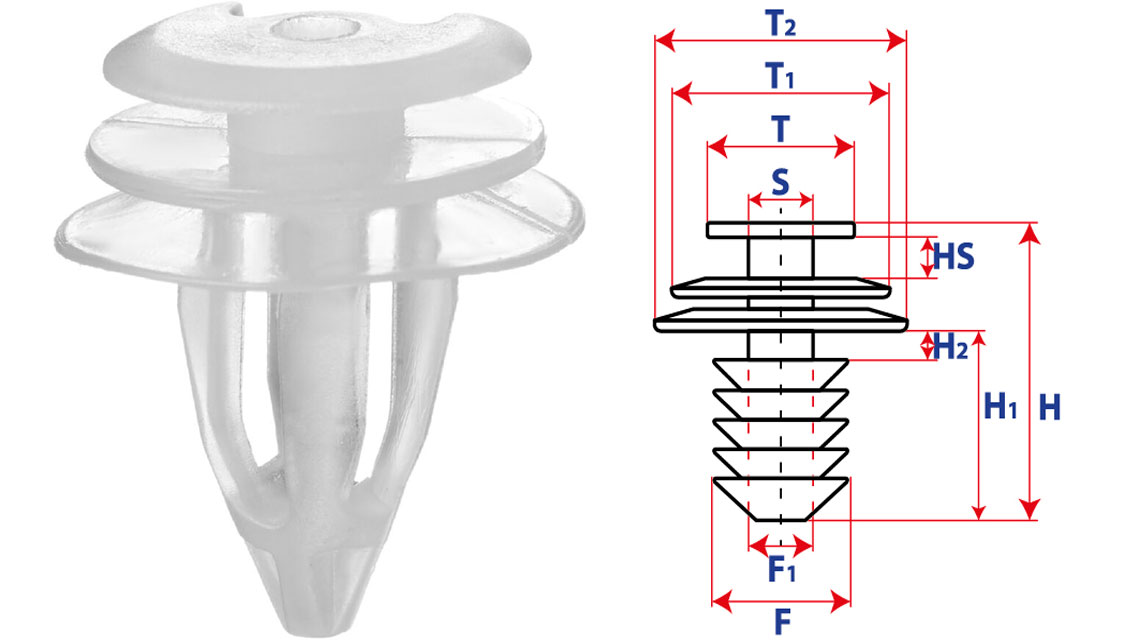Крепление обшивки-молдингов, две и более шляпок, шляпка с вырезом 15513