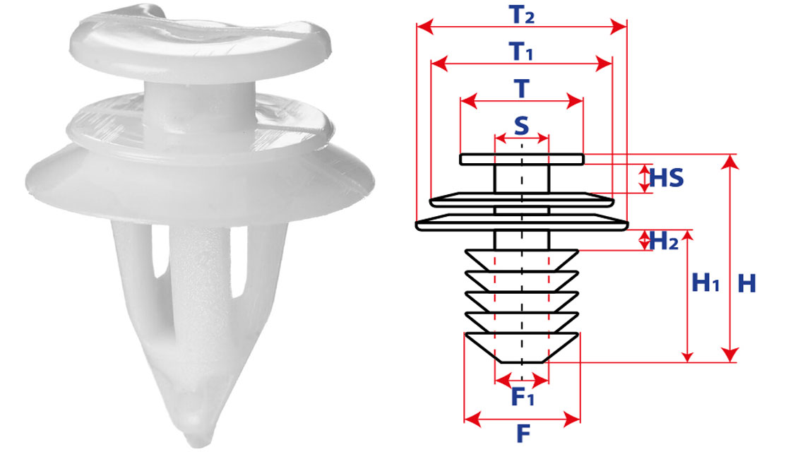 Крепление обшивки-молдингов, две и более шляпок, шляпка с вырезом 15518