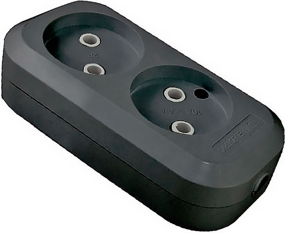 Колодка розеточная 2 гнезда 2П б/з 10А 250В черная TDM